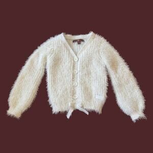 7 for All Mankind Fuzzy Teddy Sweater Faux Button Front Bow Long Sleeve 18 M